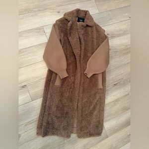 Maje size 34- Cozy Brown Longline Teddy Coat